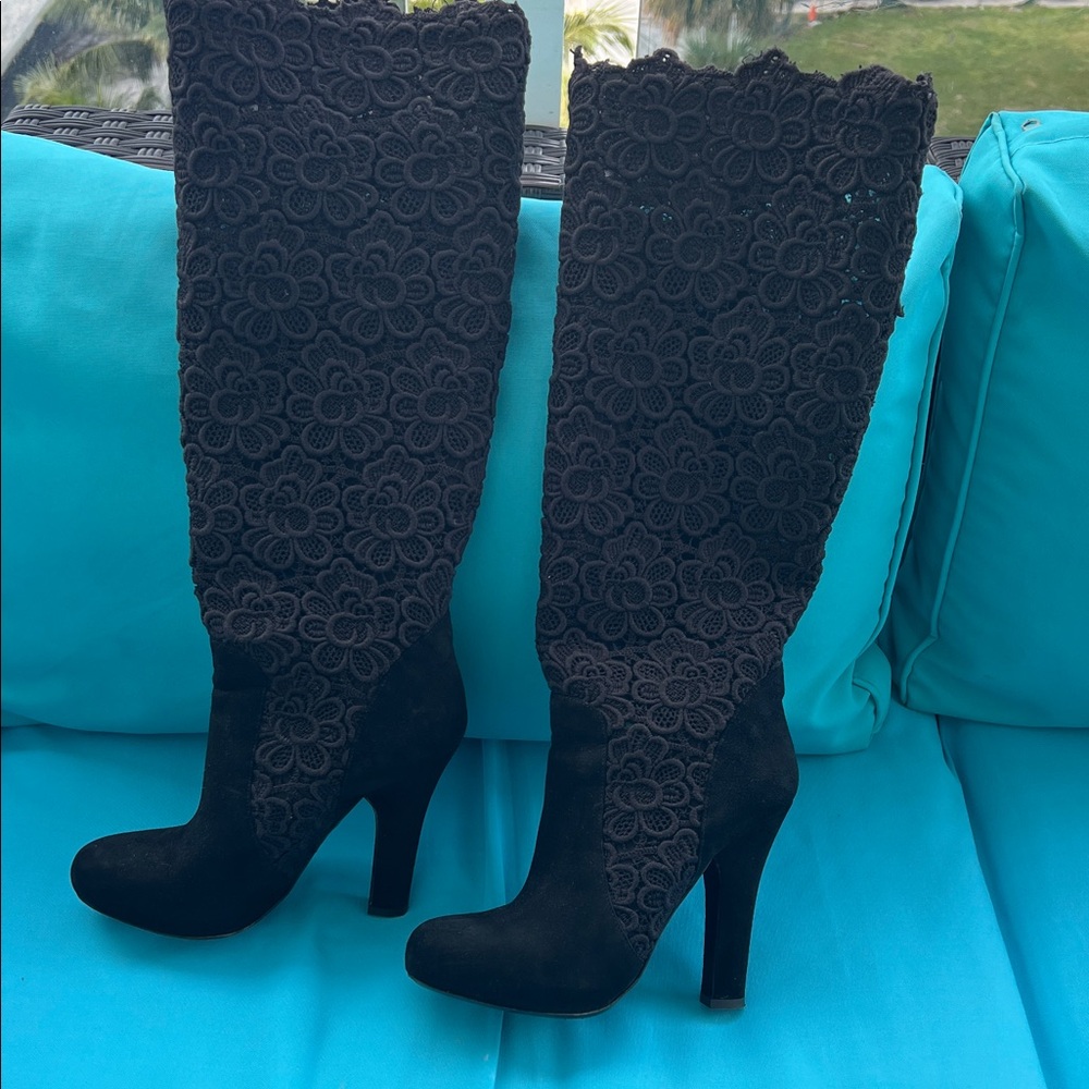 Dolce & Gabbana Black Lace Heeled Boots